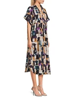 Orsola Printed Cuff-Sleeve Midi-Dress