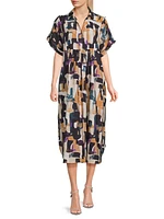 Orsola Printed Cuff-Sleeve Midi-Dress