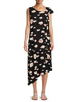 Okta Asymmetric Floral Jersey Dress