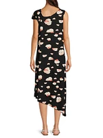 Okta Asymmetric Floral Jersey Dress