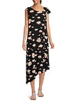 Okta Asymmetric Floral Jersey Dress