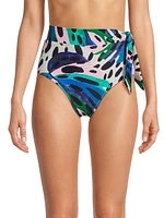 Palm Print Side-Tie Bikini Bottom