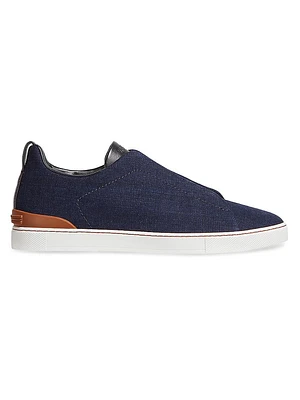 Cotton Denim Triple Stitch Sneakers