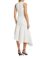 Wool Asymmetric Draped Midi-Dress