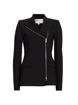 Wool-Blend Asymmetric Zip Jacket