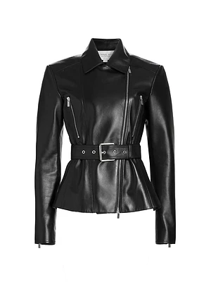 Leather Belted Moto Jacket