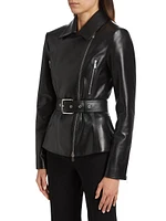 Leather Belted Moto Jacket