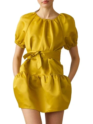 Tulip Belted Satin Minidress