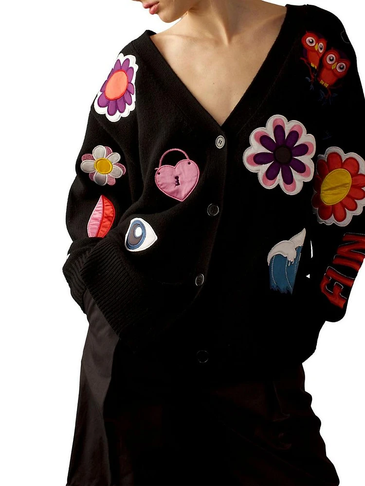 Fun Patches Knit Button-Front Cardigan