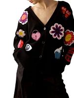 Fun Patches Knit Button-Front Cardigan