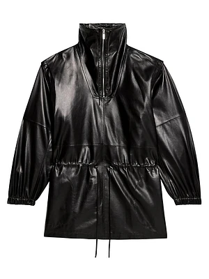 Leather Drawstring Half-Zip Jacket