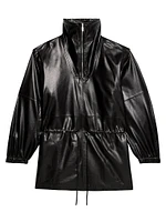 Leather Drawstring Half-Zip Jacket