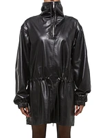 Leather Drawstring Half-Zip Jacket