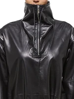 Leather Drawstring Half-Zip Jacket