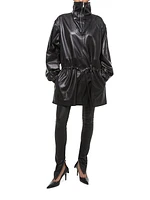 Leather Drawstring Half-Zip Jacket