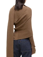 Draped Ribbed Merino Wool Sweater