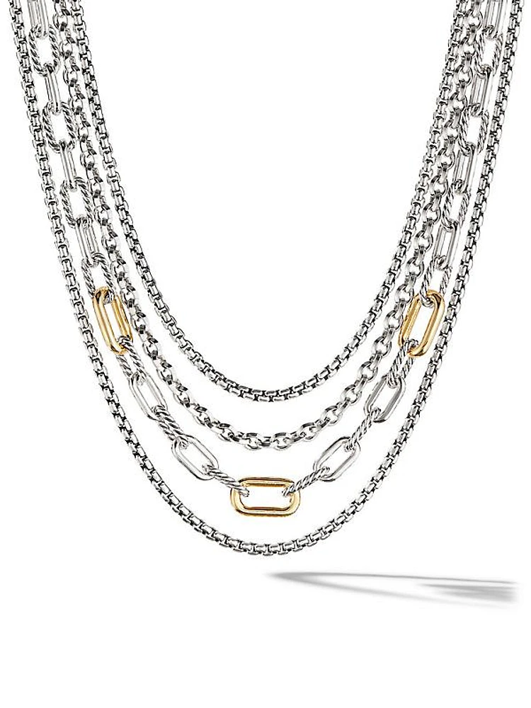 Four Row Mixed Chain Bib Necklace in Sterling Silver with 18K Yellow Gold