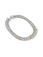 Four Row Mixed Chain Bib Necklace in Sterling Silver with 18K Yellow Gold