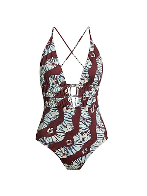 Dioni Maillot Geometric Plunge One-Piece Swimsuit