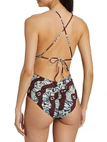 Dioni Maillot Geometric Plunge One-Piece Swimsuit