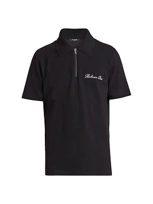 Logo-Embroidered Cotton Quarter-Zip Polo Shirt