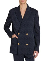 Jacquard Logo Satin Double-Breasted Blazer