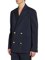 Jacquard Logo Satin Double-Breasted Blazer