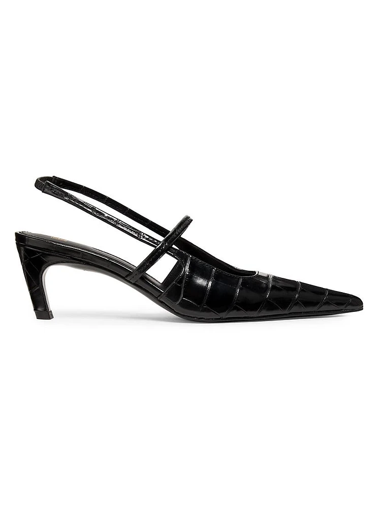 Sharp 50MM Croc-Effect Leather Slingback Pumps