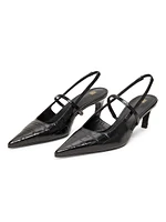 Sharp 50MM Croc-Effect Leather Slingback Pumps