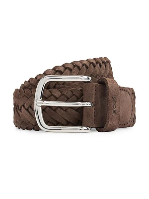 Woven Suede Belt with Branded Keeper and Polished Hardware