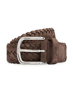 Woven Suede Belt with Branded Keeper and Polished Hardware