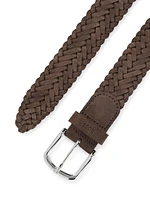 Woven Suede Belt with Branded Keeper and Polished Hardware