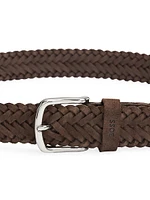 Woven Suede Belt with Branded Keeper and Polished Hardware