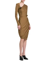 Asymmetric Brooch-Embellished Midi-Dress