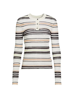 Stripe Cotton-Blend Button Sweater