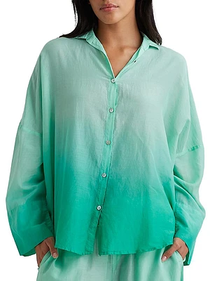 Ombré Cotton Oversized Long-Sleeve Sleep Shirt