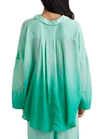 Ombré Cotton Oversized Long-Sleeve Sleep Shirt