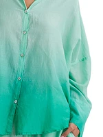 Ombré Cotton Oversized Long-Sleeve Sleep Shirt