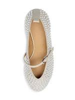 Crystal-Embellished Leather Ballerina Flats