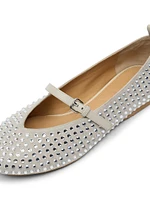 Crystal-Embellished Leather Ballerina Flats