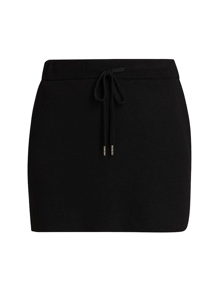 Stretch Knit Drawstring Miniskirt