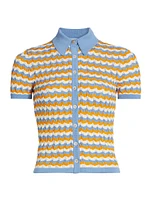 Tallys Wavy Knit Polo Top