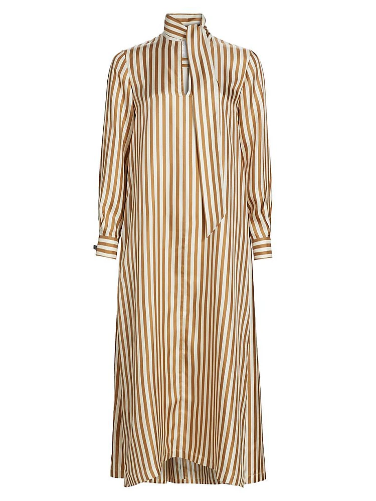 Faesite Pajama Stripe Silk Shirtdress