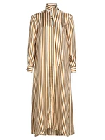 Faesite Pajama Stripe Silk Shirtdress