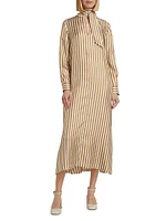 Faesite Pajama Stripe Silk Shirtdress