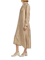 Faesite Pajama Stripe Silk Shirtdress