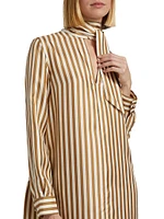 Faesite Pajama Stripe Silk Shirtdress