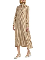 Faesite Pajama Stripe Silk Shirtdress