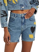 Printed Denim Shorts