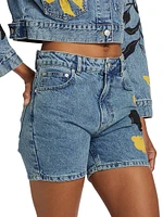 Printed Denim Shorts